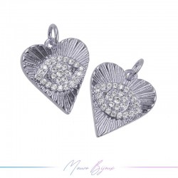 Ciondoli in Ottone Cuore con Occhio Strass 14x20mm Argento