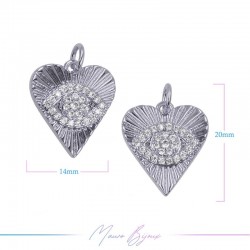 Ciondoli in Ottone Cuore con Occhio Strass 14x20mm Argento