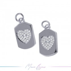 Charms in Brass Medal with Heart Strass 10x18mm Silver