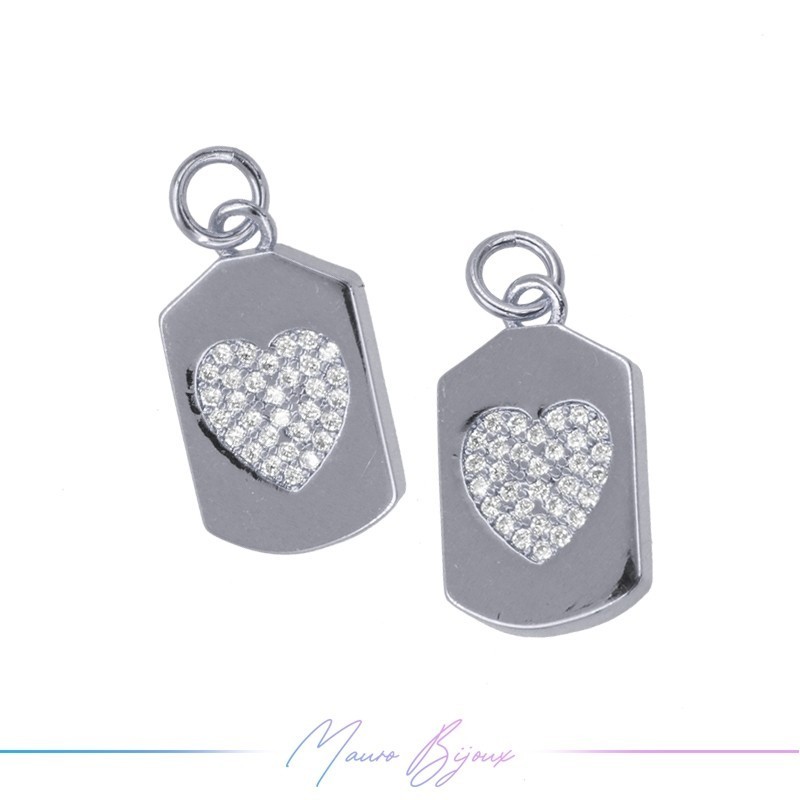 Ciondoli in Ottone Medaglia con Cuore Strass 10x18mm Argento