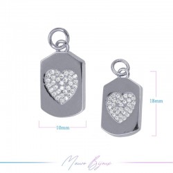 Ciondoli in Ottone Medaglia con Cuore Strass 10x18mm Argento