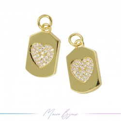 Ciondoli in Ottone Medaglia con Cuore Strass 10x18mm Oro