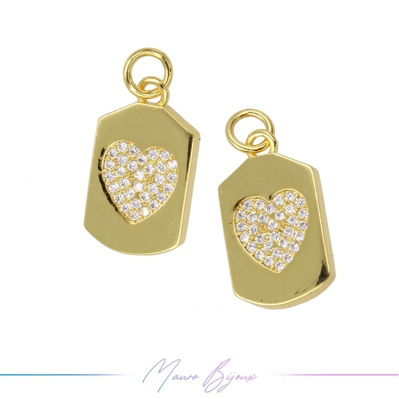 Ciondoli in Ottone Medaglia con Cuore Strass 10x18mm Oro