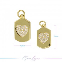 Ciondoli in Ottone Medaglia con Cuore Strass 10x18mm Oro