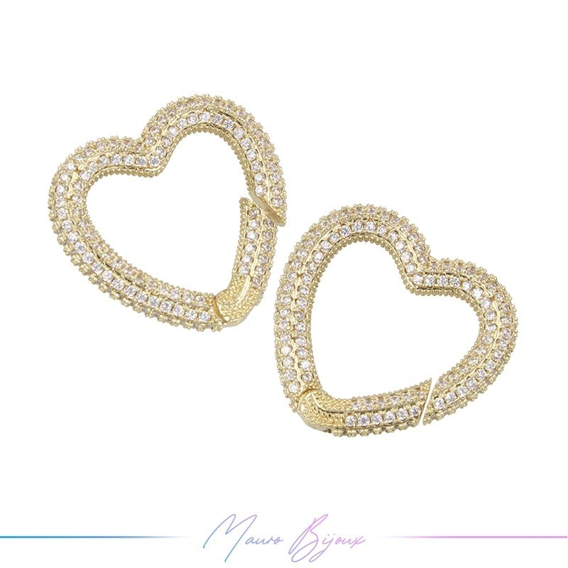 Chiusura in Ottone con Strass Cuore a Molla 27mm Oro