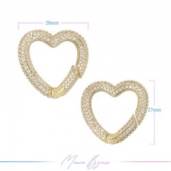 Chiusura in Ottone con Strass Cuore a Molla 27mm Oro