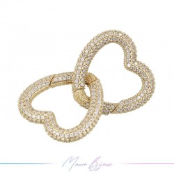 Chiusura in Ottone con Strass Cuore a Molla 27mm Oro