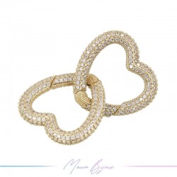 Lock in Brass with Strass Spring Heart 27mm Gold