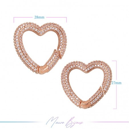 Lock in Brass with Strass Spring Heart 27mm Rose Gold