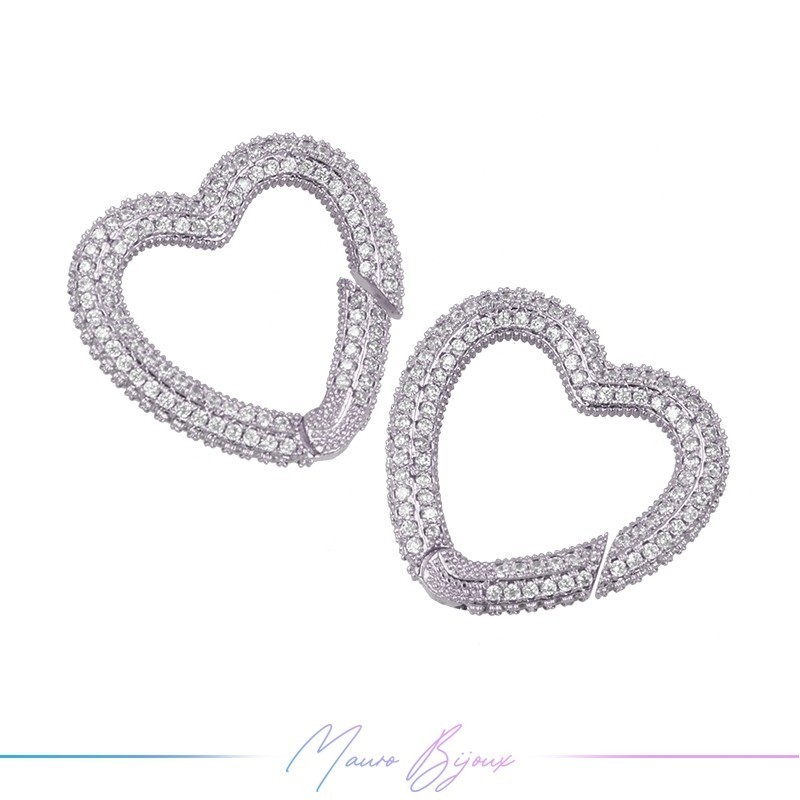 Lock in Brass with Strass Spring Heart 27mm Silver