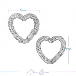 Chiusura in Ottone con Strass Cuore a Molla 27mm Argento