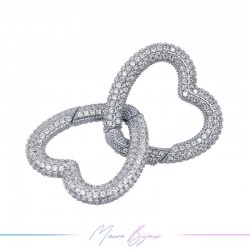Lock in Brass with Strass Spring Heart 27mm Silver