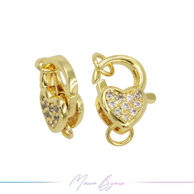 Lock in Brass Carabiner with Heart Strass 9x15mm Gold