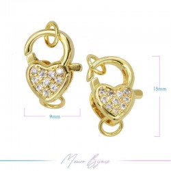 Lock in Brass Carabiner with Heart Strass 9x15mm Gold