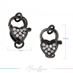 Lock in Brass Carabiner with Heart Strass 9x15mm Gunmetal