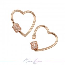 Lock in Brass Heart with Screw Strass 20mm Rose Gold