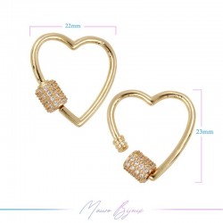 Lock in Brass Heart with Screw Strass 20mm Gold