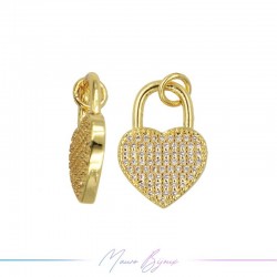 Ciondoli in Ottone Luchetto Cuore con Strass 13x18mm Oro