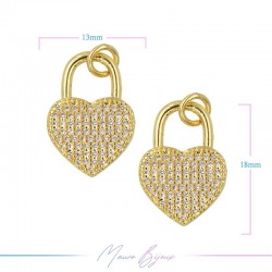 Ciondoli in Ottone Luchetto Cuore con Strass 13x18mm Oro