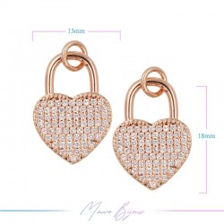 Charms in Brass Lock with Heart Strass 13x18mm Rose Gold