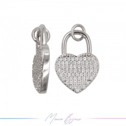 Charms in Brass Lock with Heart Strass 13x18mm Silver