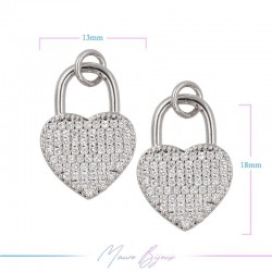Charms in Brass Lock with Heart Strass 13x18mm Silver