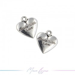 Ciondoli in Metallo in Rodio con Scritta "Made with Love" 18mm