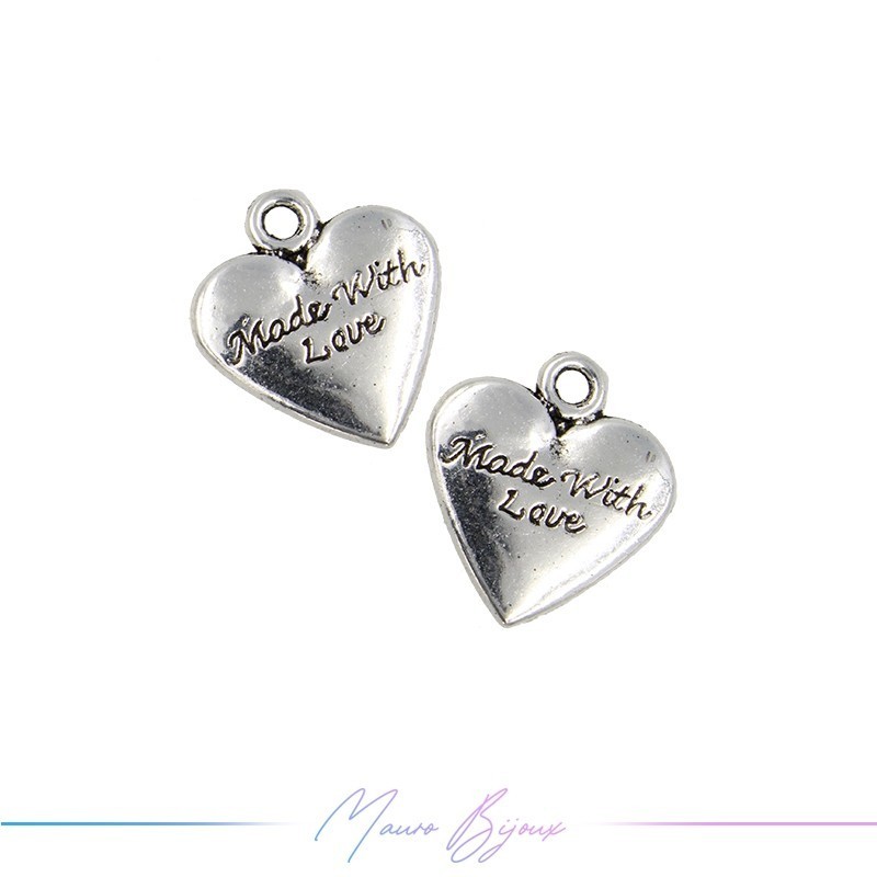 Ciondoli in Metallo in Rodio con Scritta "Made with Love" 18mm
