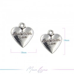 Ciondoli in Metallo in Rodio con Scritta "Made with Love" 18mm
