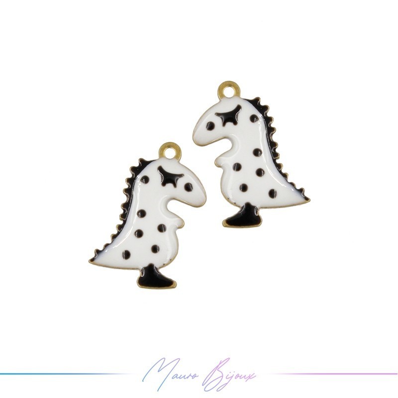 Charms in Brass Enameled Dinosaur 9x15mm White