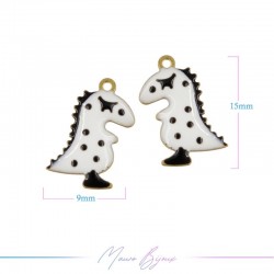 Charms in Brass Enameled Dinosaur 9x15mm White