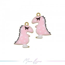 Charms in Brass Enameled Dinosaur 9x15mm Pink