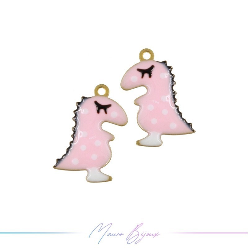 Charms in Brass Enameled Dinosaur 9x15mm Pink