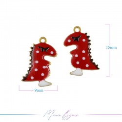 Charms in Brass Enameled Dinosaur 9x15mm Red