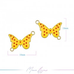 Connector in Brass Enameled Butterfly with Pois 13x15mm Yellow