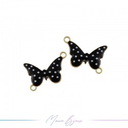 Connector in Brass Enameled Butterfly with Pois 13x15mm Black