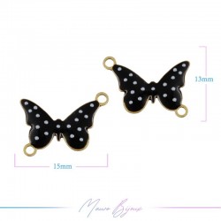 Connector in Brass Enameled Butterfly with Pois 13x15mm Black