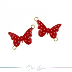Connector in Brass Enameled Butterfly with Pois 13x15mm Red