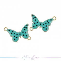 Connector in Brass Enameled Butterfly with Pois 13x15mm Turquoise