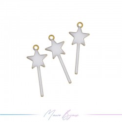 Charms in Brass Enameled Magic Wand 8x20mm White