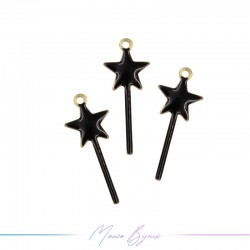 Charms in Brass Enameled Magic Wand 8x20mm Black