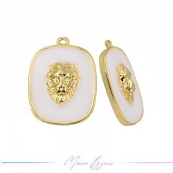 Charms in Brass Enameled Lion 17x22mm White