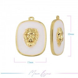 Ciondoli in Ottone Smaltati Leone 17x22mm Bianco