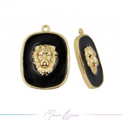 Charms in Brass Enameled Lion 17x22mm Black