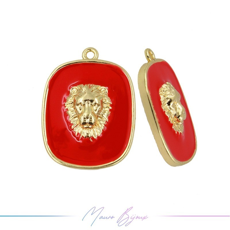 Ciondoli in Ottone Smaltati Leone 17x22mm Rosso
