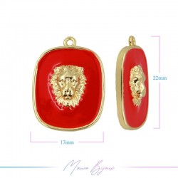 Charms in Brass Enameled Lion 17x22mm Red