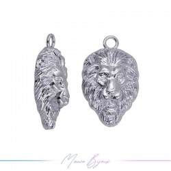 Charms in Brass Enameled Head Lion 15x24mm Silver