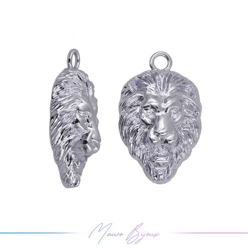 Charms in Brass Enameled Head Lion 15x24mm Silver