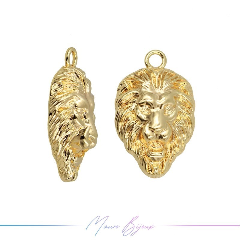 Charms in Brass Enameled Head Lion 15x24mm Gold