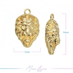Charms in Brass Enameled Head Lion 15x24mm Gold